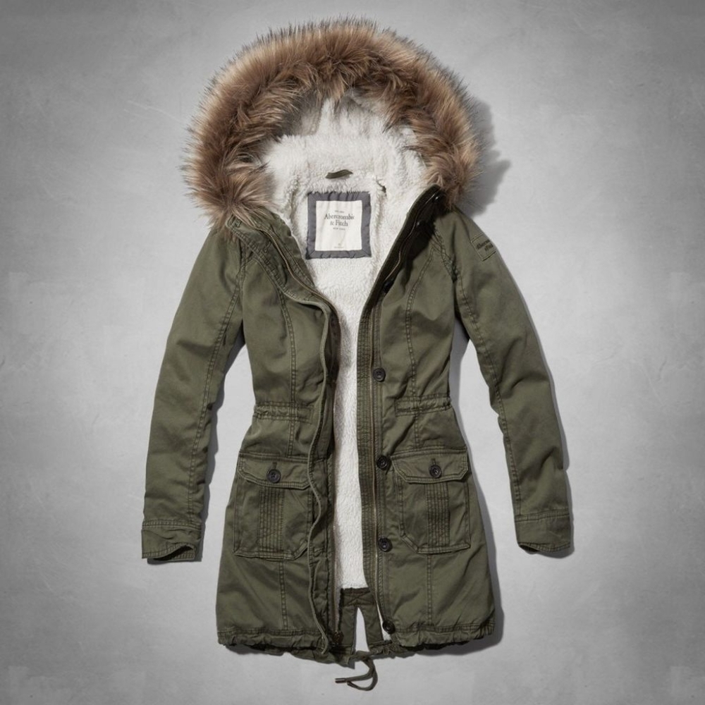 Abercrombie Utility Jacket Parka Green Fur Rare